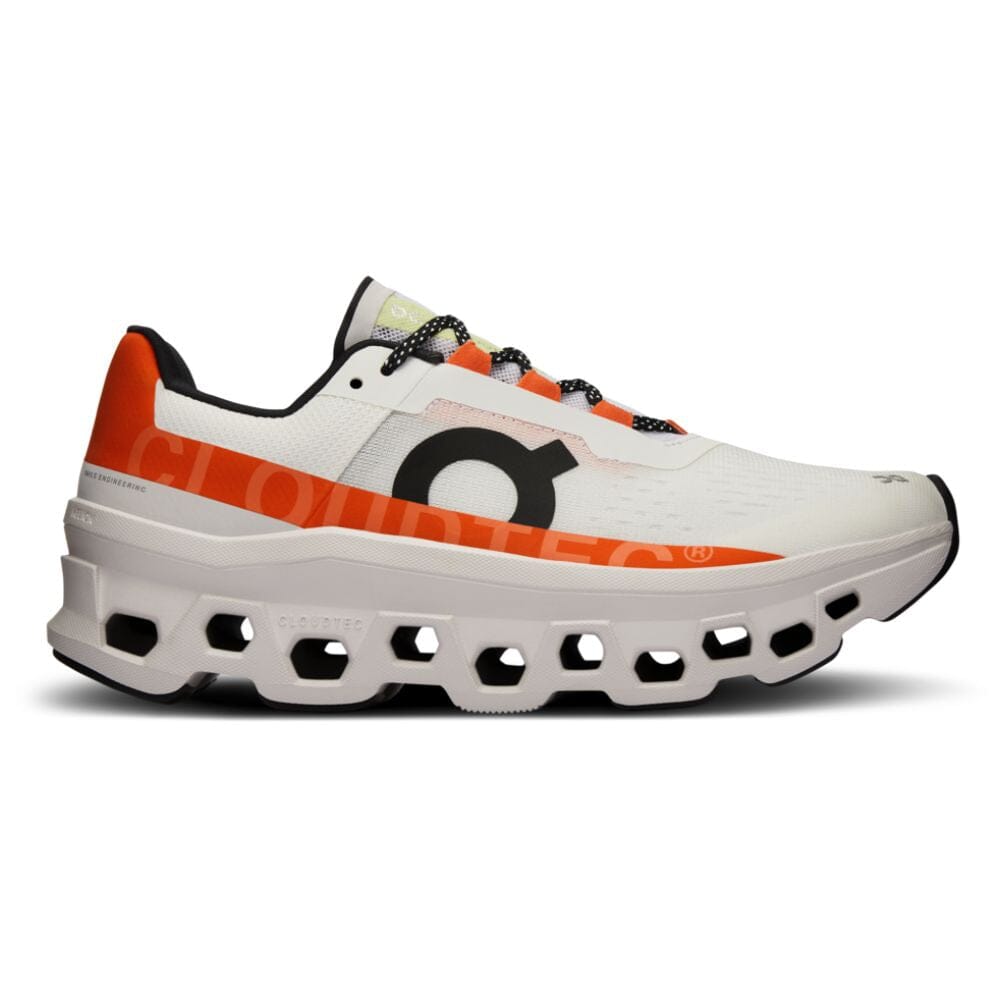 On Running Women's Cloudmonster Women's Shoes - BlackToe Running#colour_undyed-white-flame