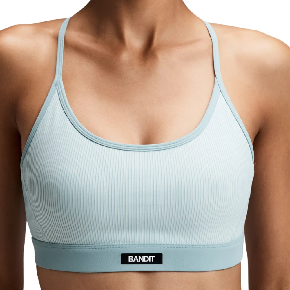 Bandit Running Women's Striped Cadence™ Strappy Run Bra - BlackToe Running#colour_mist-lagoon