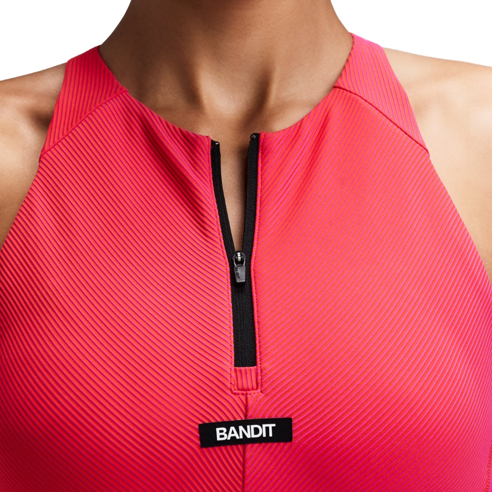 Bandit Running Women's Striped Cadence™ Zip Front Race Crop  - BlackToe Running