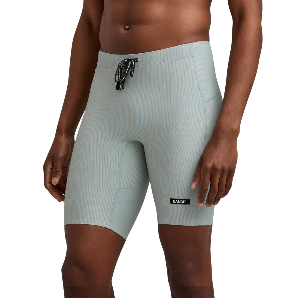 Bandit Running Men's Striped Cadence™ Half Tights - BlackToe Running#colour_lagoon-copal