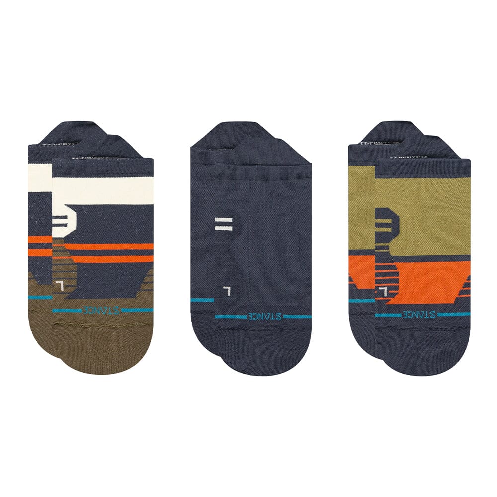 Stance Run Route Ultralight Cushion Tab 3-Pack Socks - BlackToe Running#colour_navy