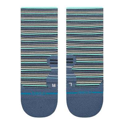 Stance Run Light Cushion Quarter Socks - BlackToe Running#colour_sea-blue-stripe