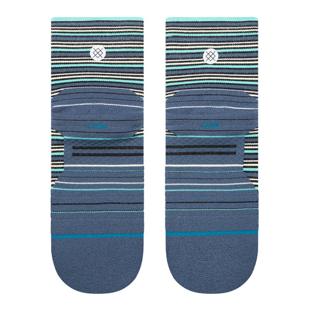 Stance Run Light Cushion Quarter Socks - BlackToe Running#colour_sea-blue-stripe