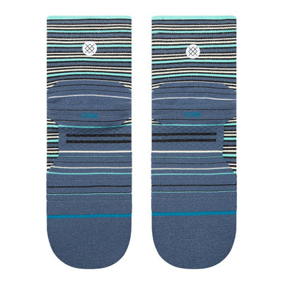 Stance Run Light Cushion Quarter Socks - BlackToe Running#colour_sea-blue-stripe