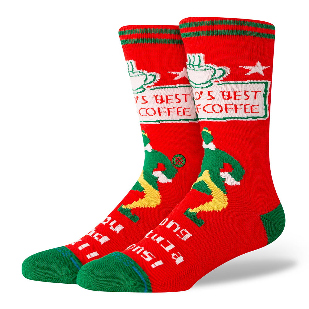 Stance X Elf Worlds Best Light Cushion Crew Socks - BlackToe Running#colour_red