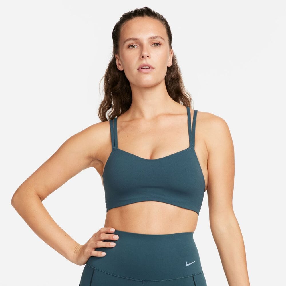 Nike Women's Alate Trace Light Support Bra - BlackToe Running#colour_deep-jungle-white