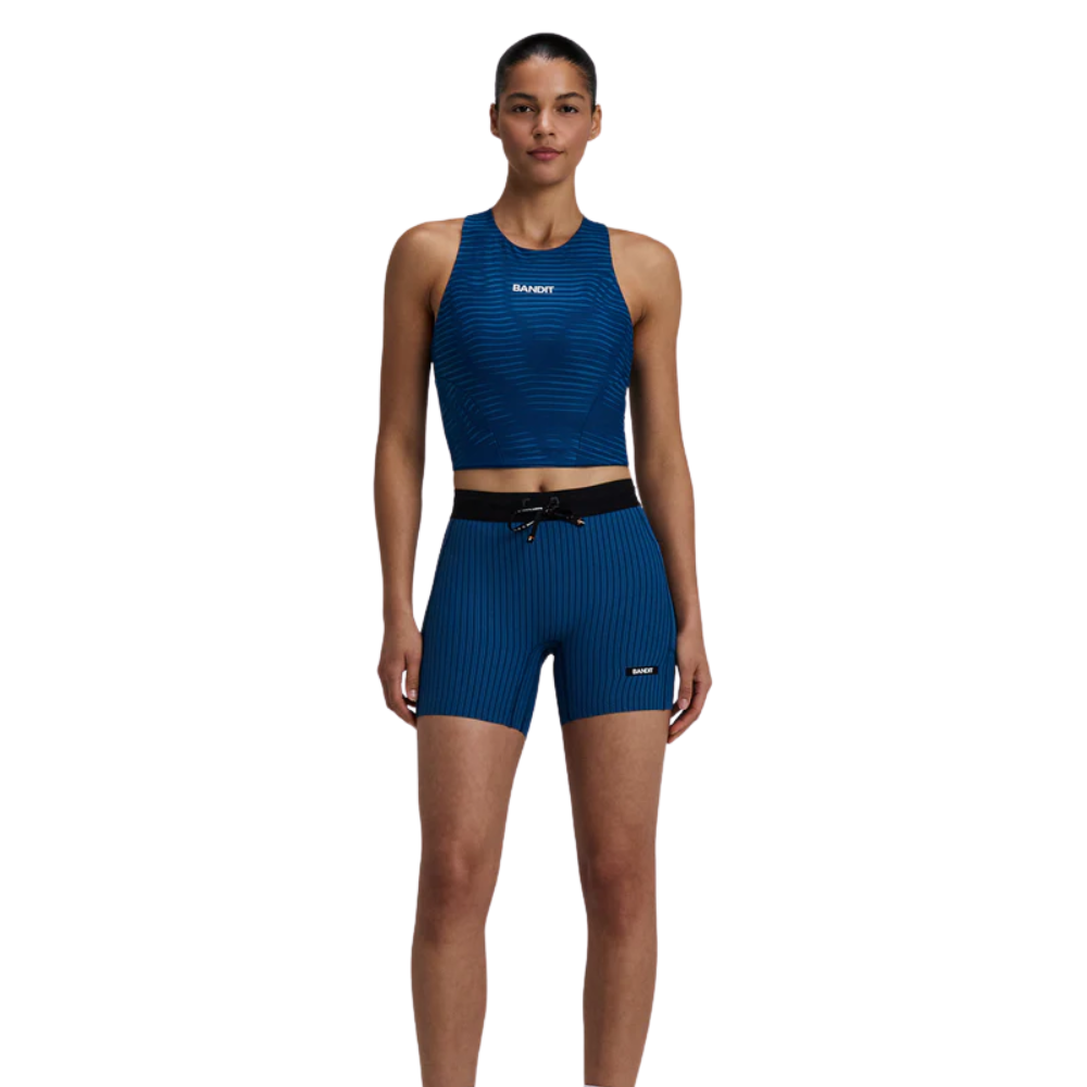Bandit Women’s Striped Cadence 5" Compression Short - BlackToe Running#colour_ink-blue-aegean