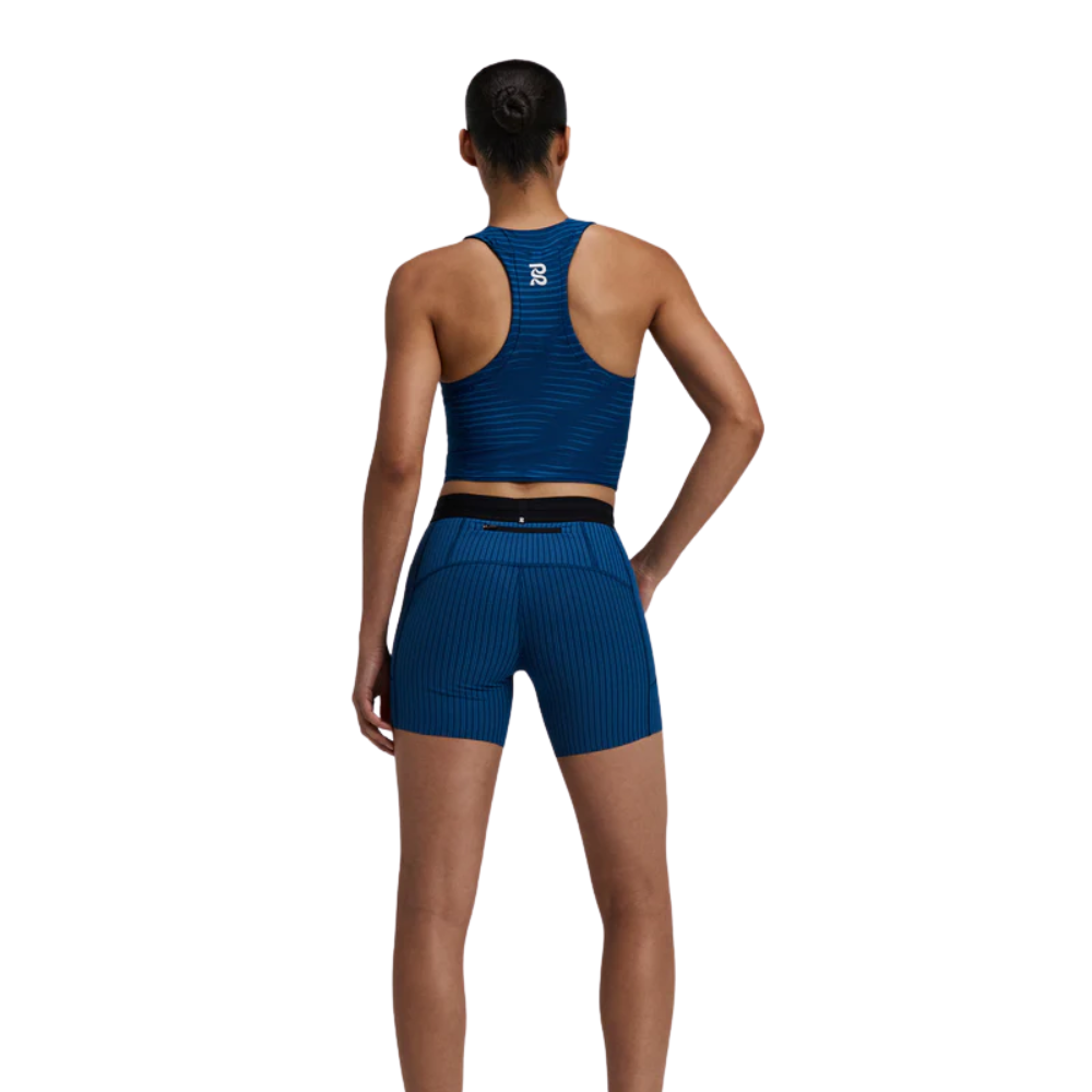 Bandit Running Women's Stamina™ Scoop Neck Race Crop - BlackToe Running#colour_organic-stripe-ink-blue