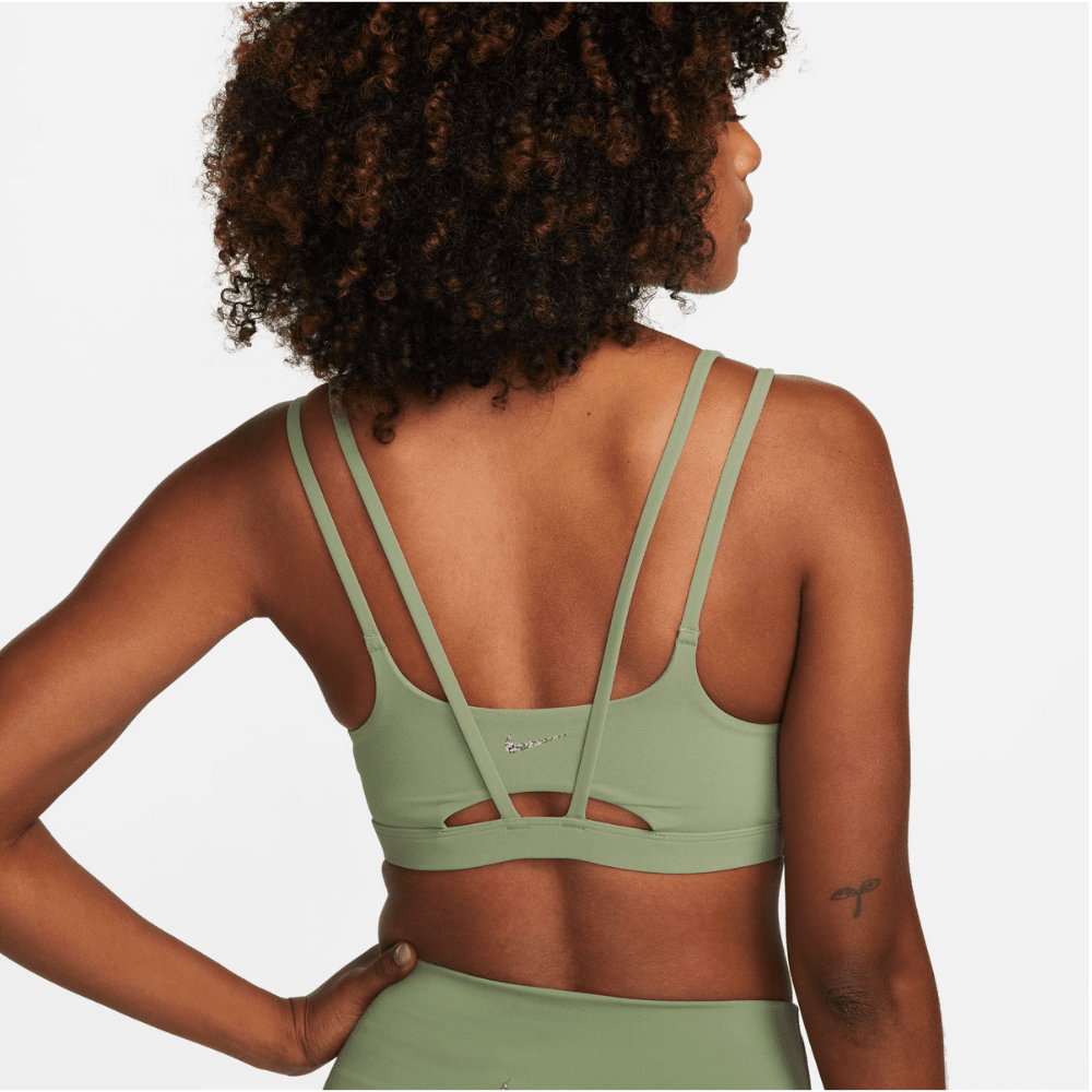 Nike Women's Alate Trace Light Support Bra - BlackToe Running#colour_oil-green-sail