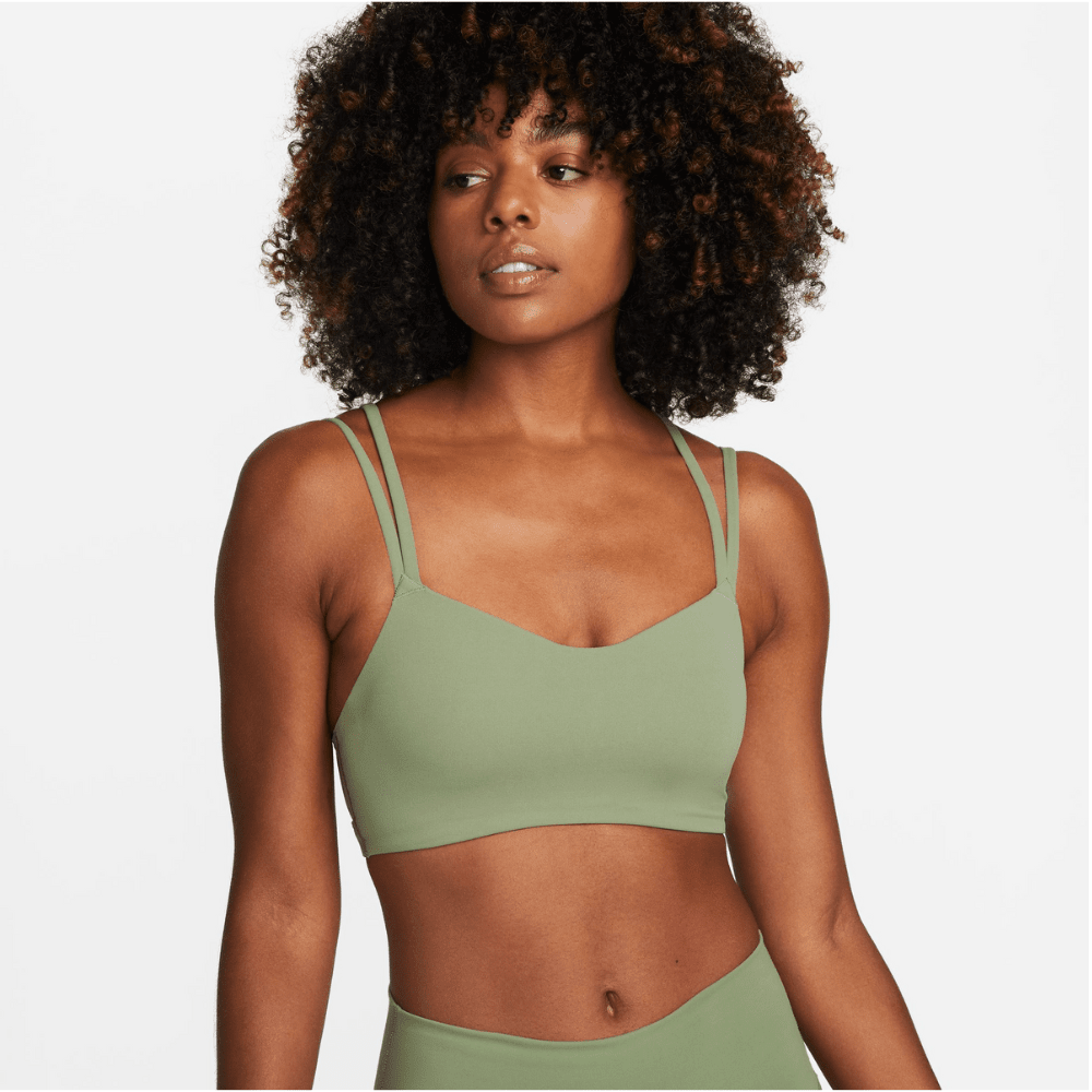 Nike Women's Alate Trace Light Support Bra - BlackToe Running#colour_oil-green-sail