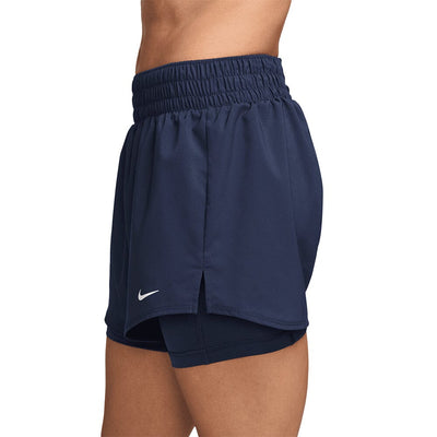 Nike Women's One Dri-FIT High-Waisted 3" 2-in-1 Shorts - BlackToe Running#colour_midnight-navy