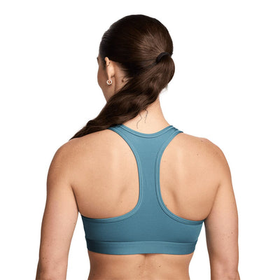 Nike Women's Dri-Fit Swoosh Medium Support Sports Bra - BlackToe Running#colour_smokey-blue-white
