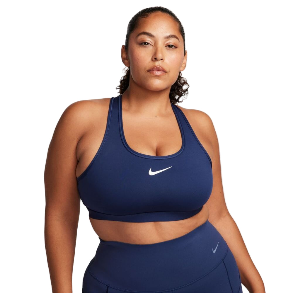 Nike Women's Dri-Fit Swoosh Medium Support Sports Bra - BlackToe Running#colour_midnight-navy-white