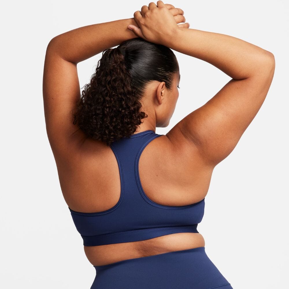 Nike Women's Dri-Fit Swoosh Medium Support Sports Bra - BlackToe Running#colour_midnight-navy-white
