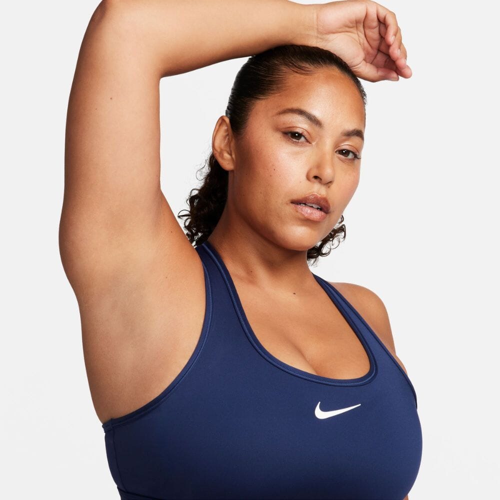 Nike Women's Dri-Fit Swoosh Medium Support Sports Bra - BlackToe Running#colour_midnight-navy-white