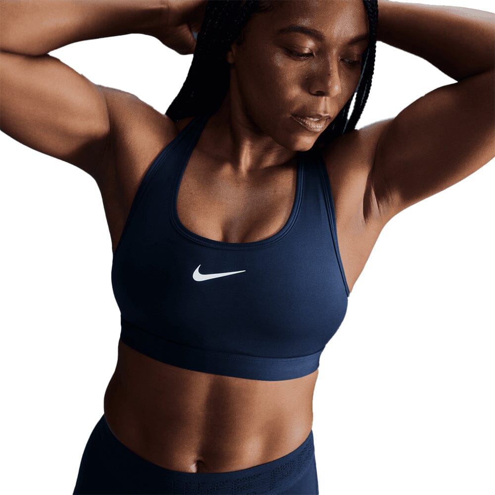 Nike Women's Dri-Fit Swoosh Medium Support Sports Bra - BlackToe Running#colour_armory-navy-white
