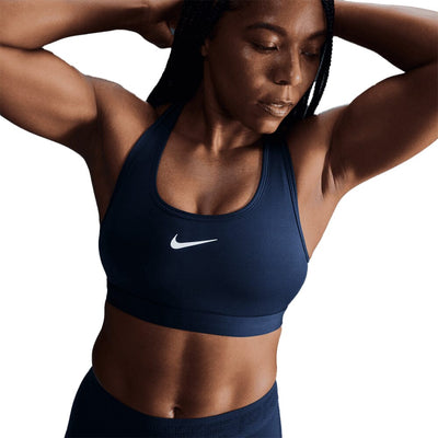 Nike Women's Dri-Fit Swoosh Medium Support Sports Bra - BlackToe Running#colour_armory-navy-white