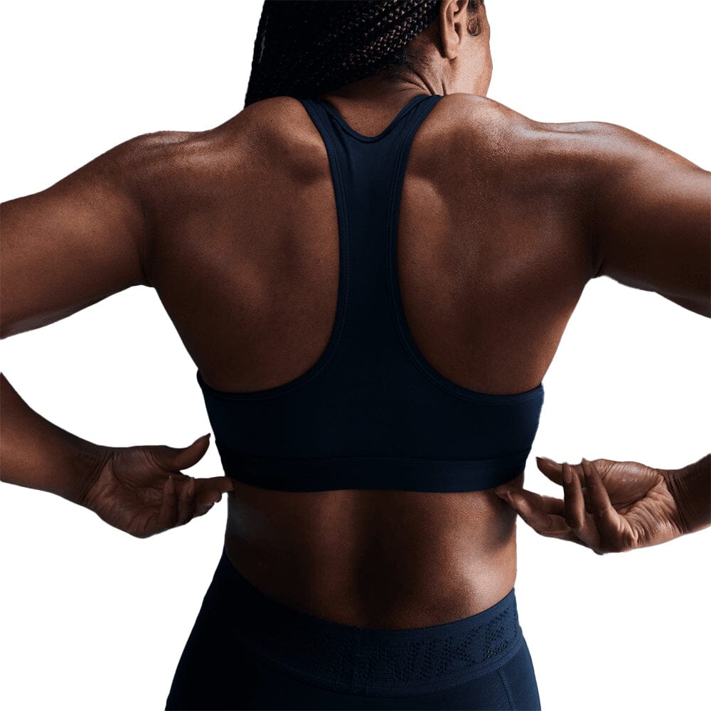 Nike Women's Dri-Fit Swoosh Medium Support Sports Bra - BlackToe Running#colour_armory-navy-white