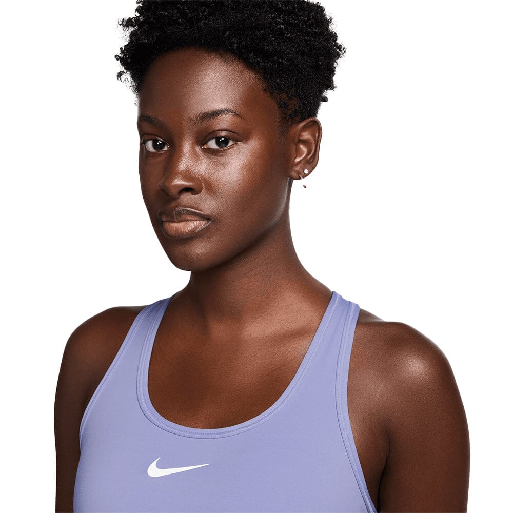 Nike Women's Dri-Fit Swoosh Medium Support Sports Bra - BlackToe Running#colour_lilac-ice-white