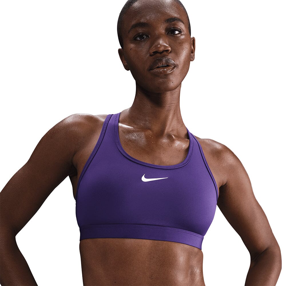 Nike Women's Dri-Fit Swoosh Medium Support Sports Bra - BlackToe Running#colour_court-purple