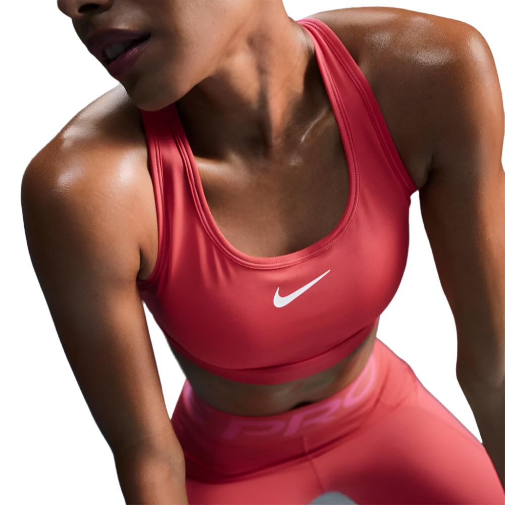 Nike Women's Dri-Fit Swoosh Medium Support Sports Bra - BlackToe Running#colour_aster-pink-white