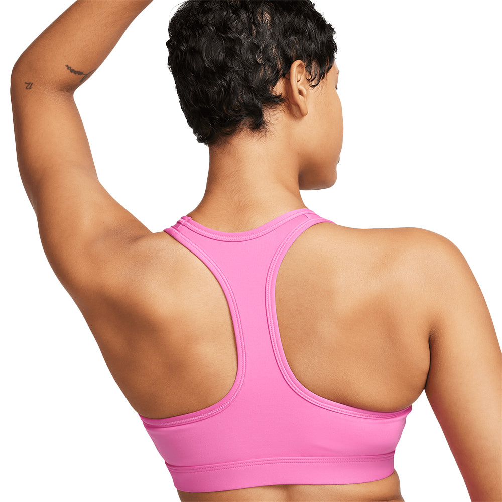 Nike Women's Dri-Fit Swoosh Medium Support Sports Bra - BlackToe Running#colour_playful-pink-white