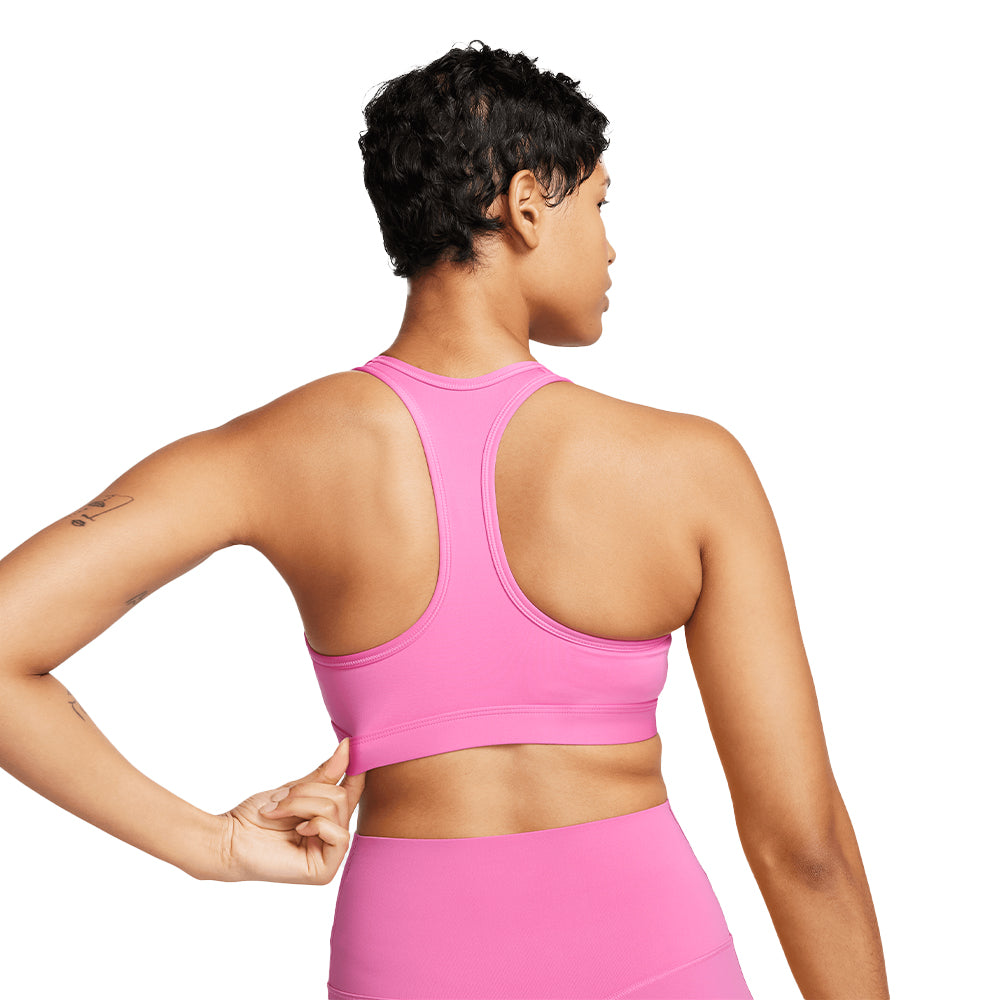Nike Women's Dri-Fit Swoosh Medium Support Sports Bra - BlackToe Running#colour_playful-pink-white