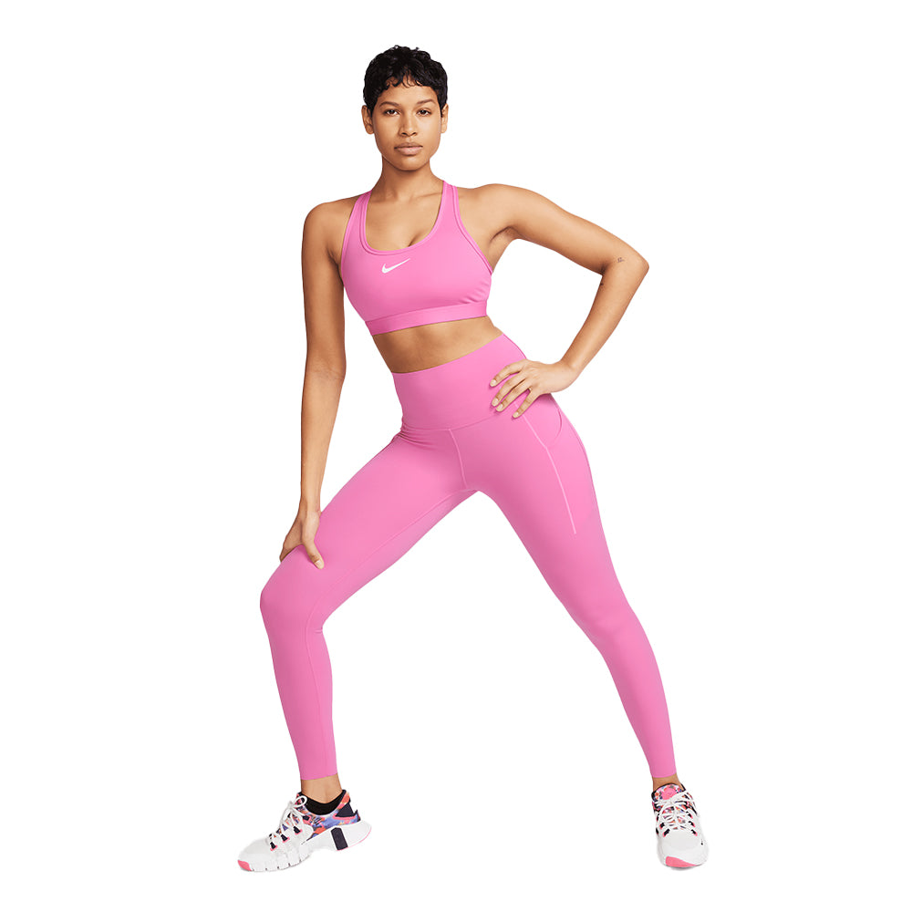 Nike Women's Dri-Fit Swoosh Medium Support Sports Bra - BlackToe Running#colour_playful-pink-white