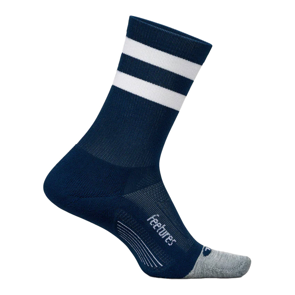 Feetures Elite Light Cushion Mini Crew Socks - BlackToe Running#colour_navy-high-top-stripe