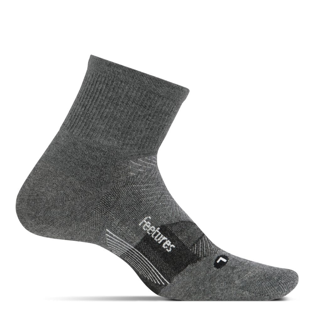 Feetures Merino 10 Ultralight Cushion Wool Quarter Socks - BlackToe running#colour_grey