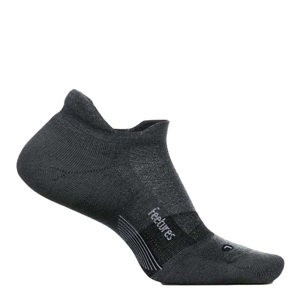 Feetures Merino 10 Max Cushion Wool No-Show Tab Socks - BlackToe Running#colour_grey