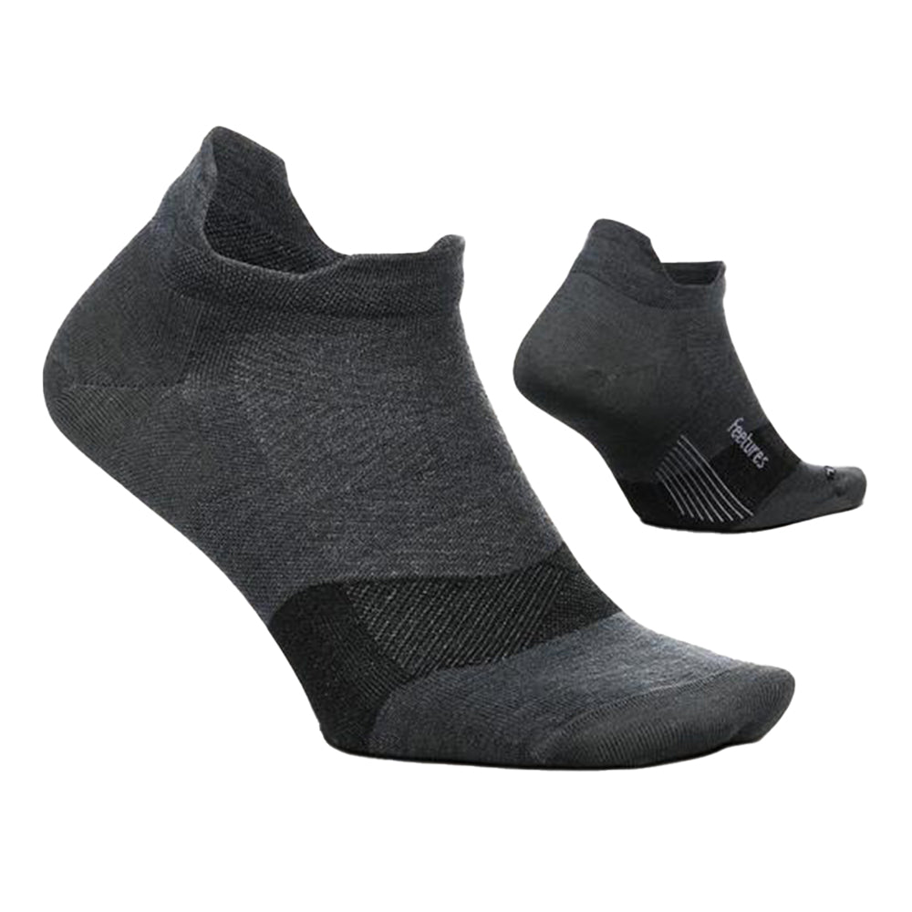 Feetures Merino 10 Max Cushion Wool No-Show Tab Socks - BlackToe Running#colour_grey