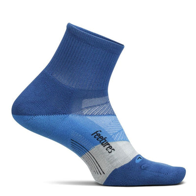 Feetures Elite Ultra Light Cushion Quarter Sock - BlackToe Running#colour_buckle-up-blue