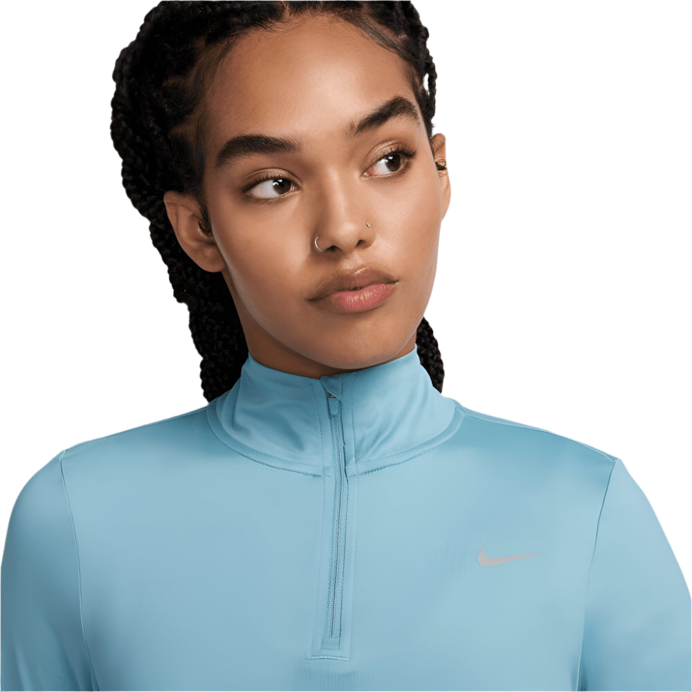 Nike Women's Dri-FIT Swift Element UV Half-Zip - BlackToe Running#colour_denim-turq