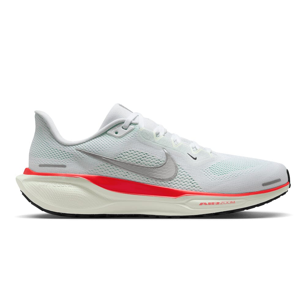Nike Men's Pegasus 41 - BlackToe Running#colour_white-metallic-silver-barely-green