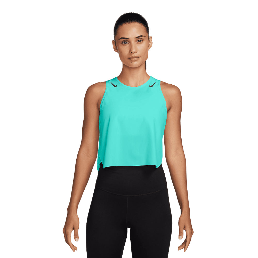 Nike Women's AeroSwift Dri-FIT ADV Cropped Running Tank Top - BlackToe Running#colour_hyper-turq