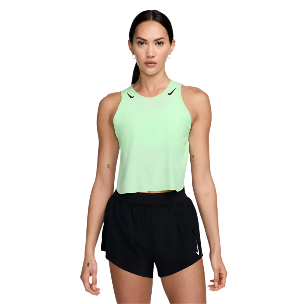 Nike Women's AeroSwift Dri-FIT ADV Cropped Running Tank Top - BlackToe Running#colour_vapor-green-black