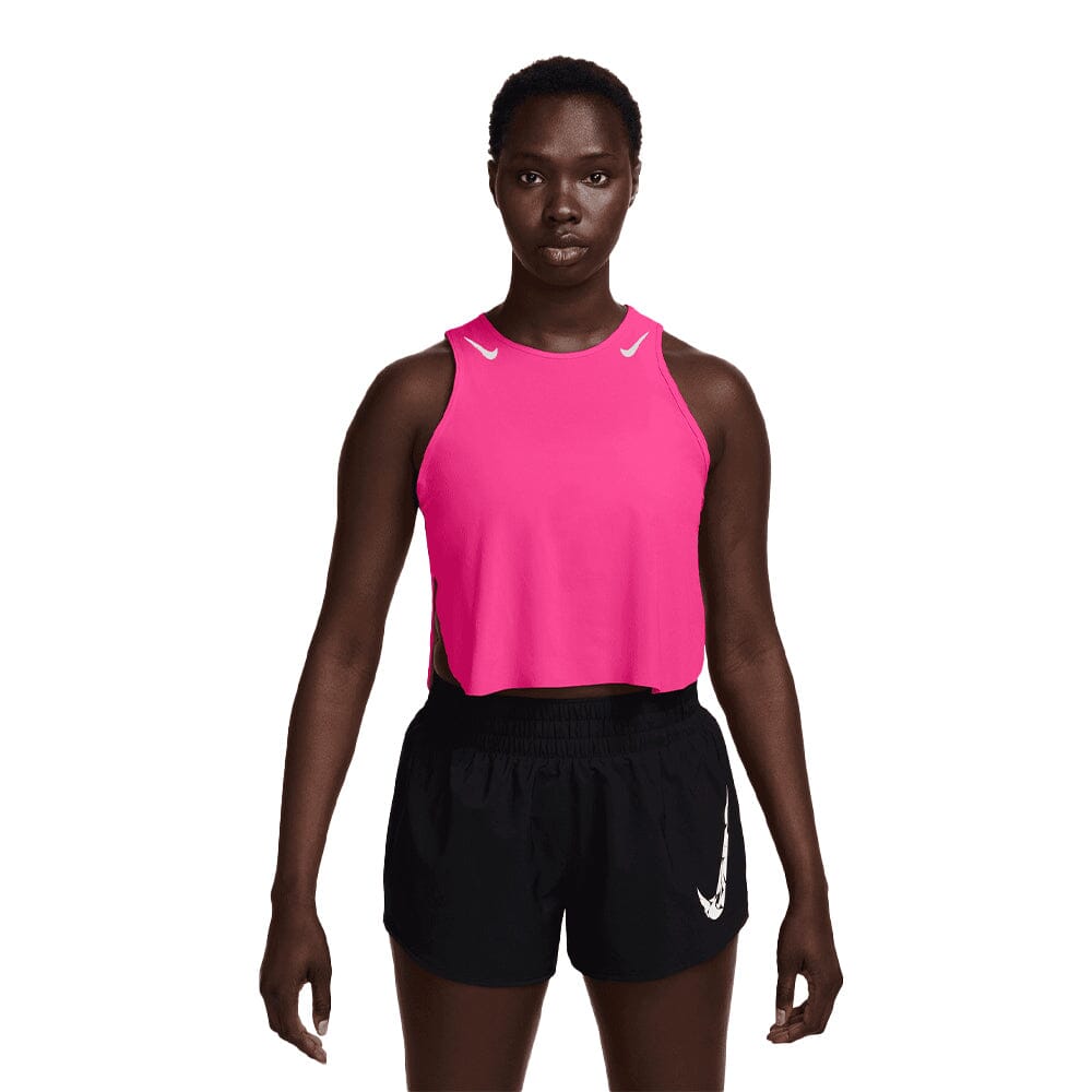 Nike Women's AeroSwift Dri-FIT ADV Cropped Running Tank Top - BlackToe Running#colour_hyper-pink-black