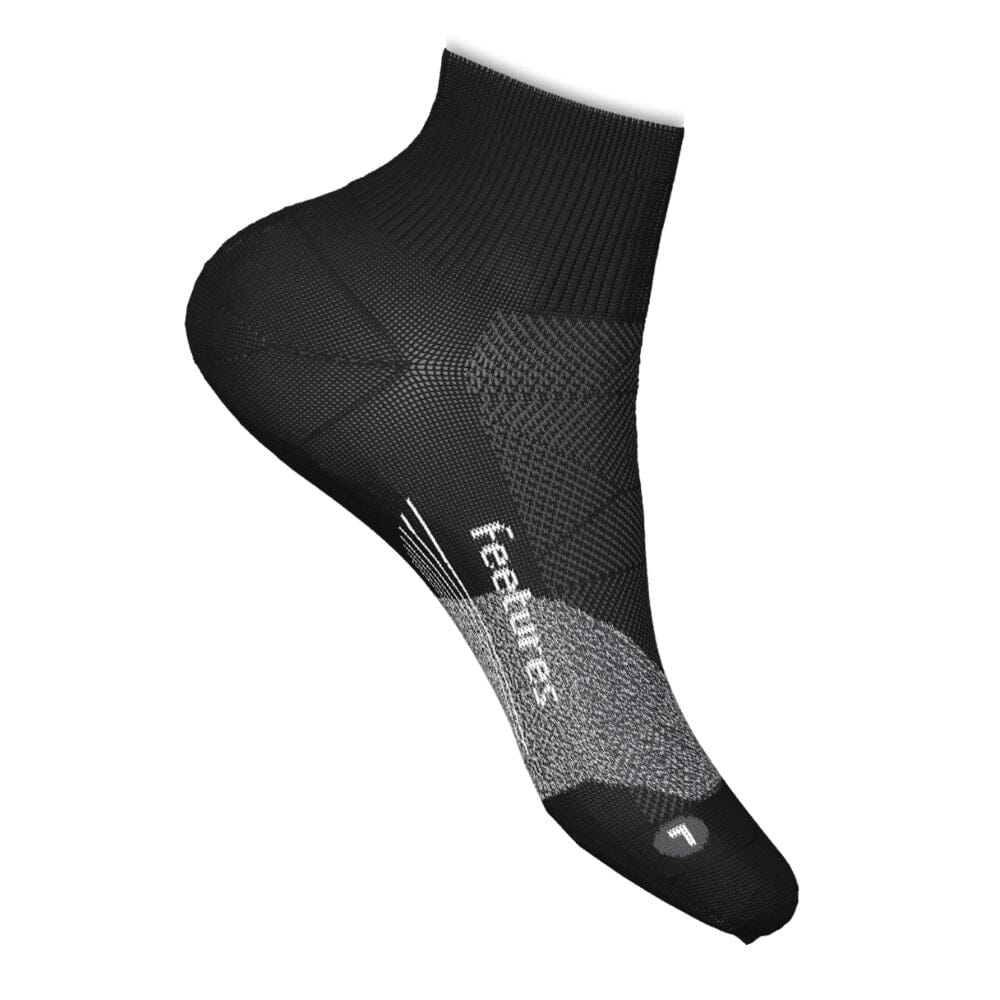 Feetures Elite Ultra Light Cushion Quarter Sock - BlackToe Running#colour_black-2024