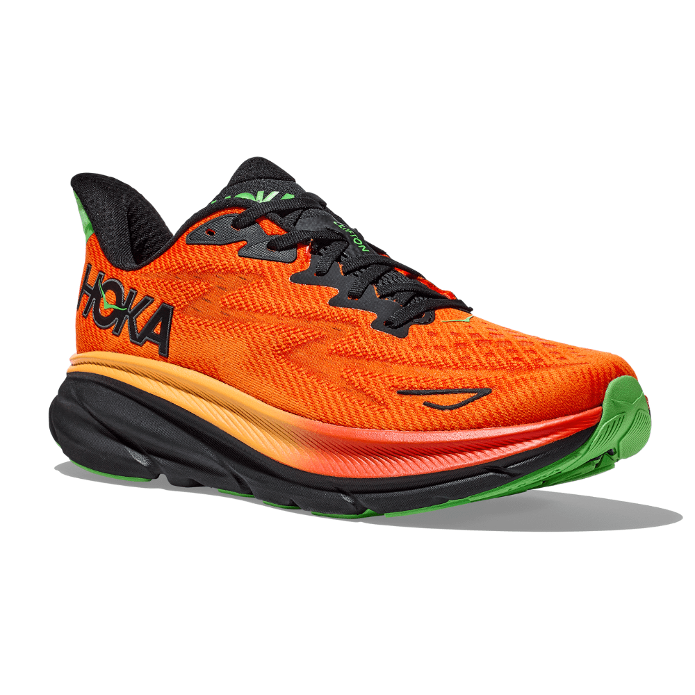 Hoka Men's Clifton 9 Men's Shoes - BlackToe Running#colour_flame-vibrant-orange