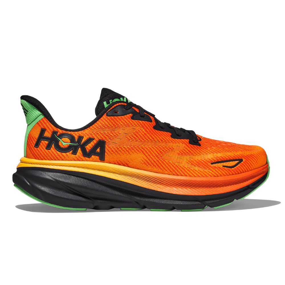 Hoka Men's Clifton 9 Men's Shoes - BlackToe Running#colour_flame-vibrant-orange