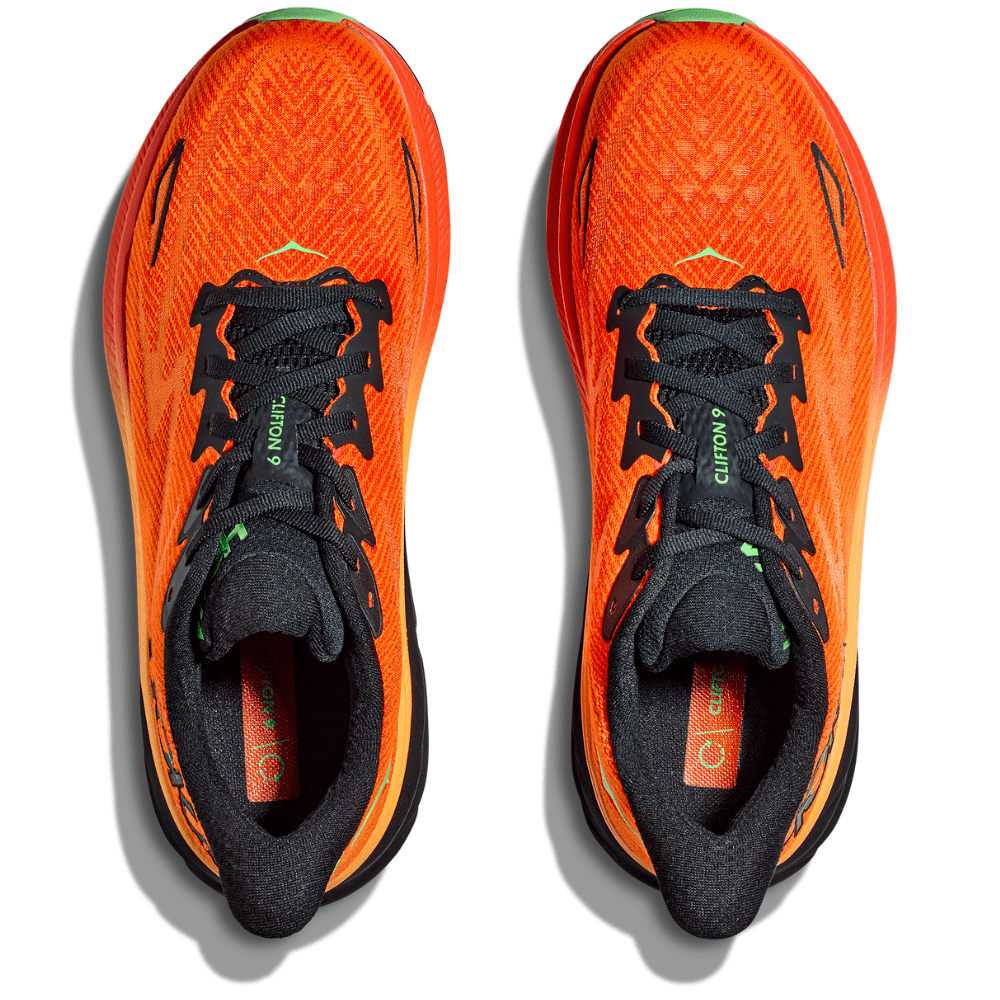 Hoka Men's Clifton 9 Men's Shoes - BlackToe Running#colour_flame-vibrant-orange