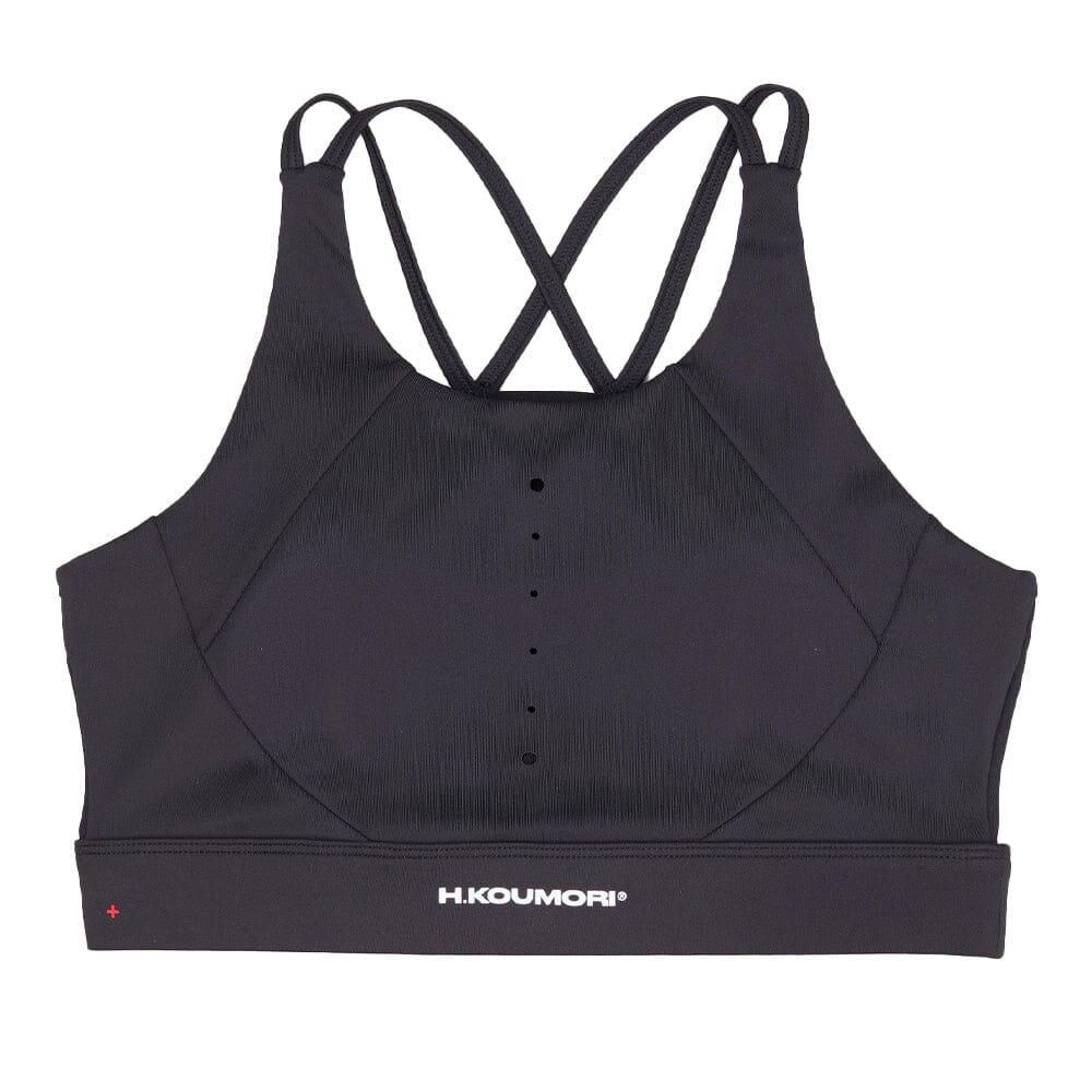 H.Koumori Women's Training Crop Top - BlackToe Running#colour_obsidiana-black