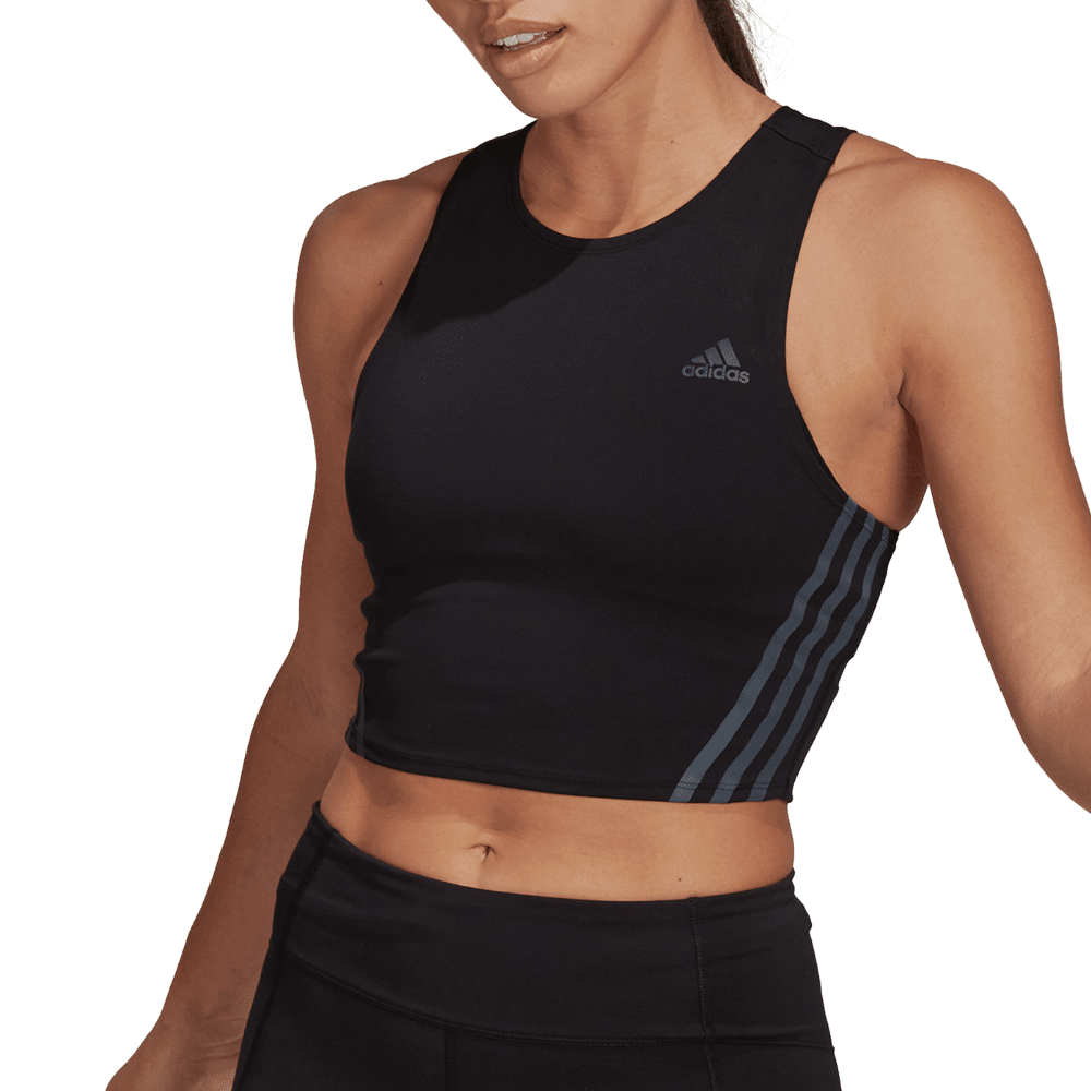Adidas Women's Run Icons 3-Stripes Cooler Running Crop Top - BlackToe Running#colour_black