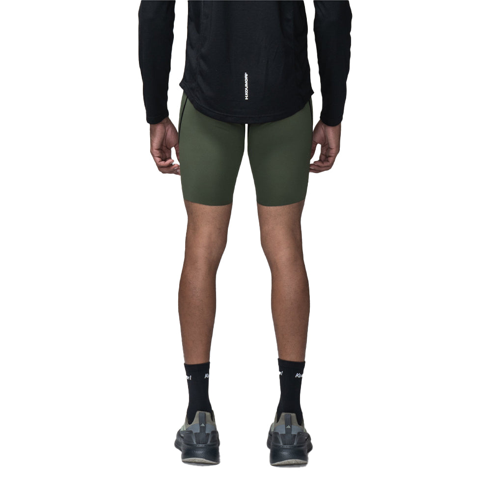 H.Koumori Men's Training Tights - BlackToe Running#colour_forest-green