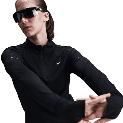 Nike Women's Dri-FIT Swift UV 1/4-Zip Running Top - BlackToe Running#colour_black
