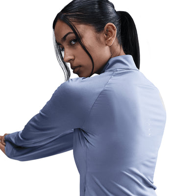 Nike Women's Dri-FIT Swift UV 1/4-Zip Running Top - BlackToe Running#colour_world-indigo