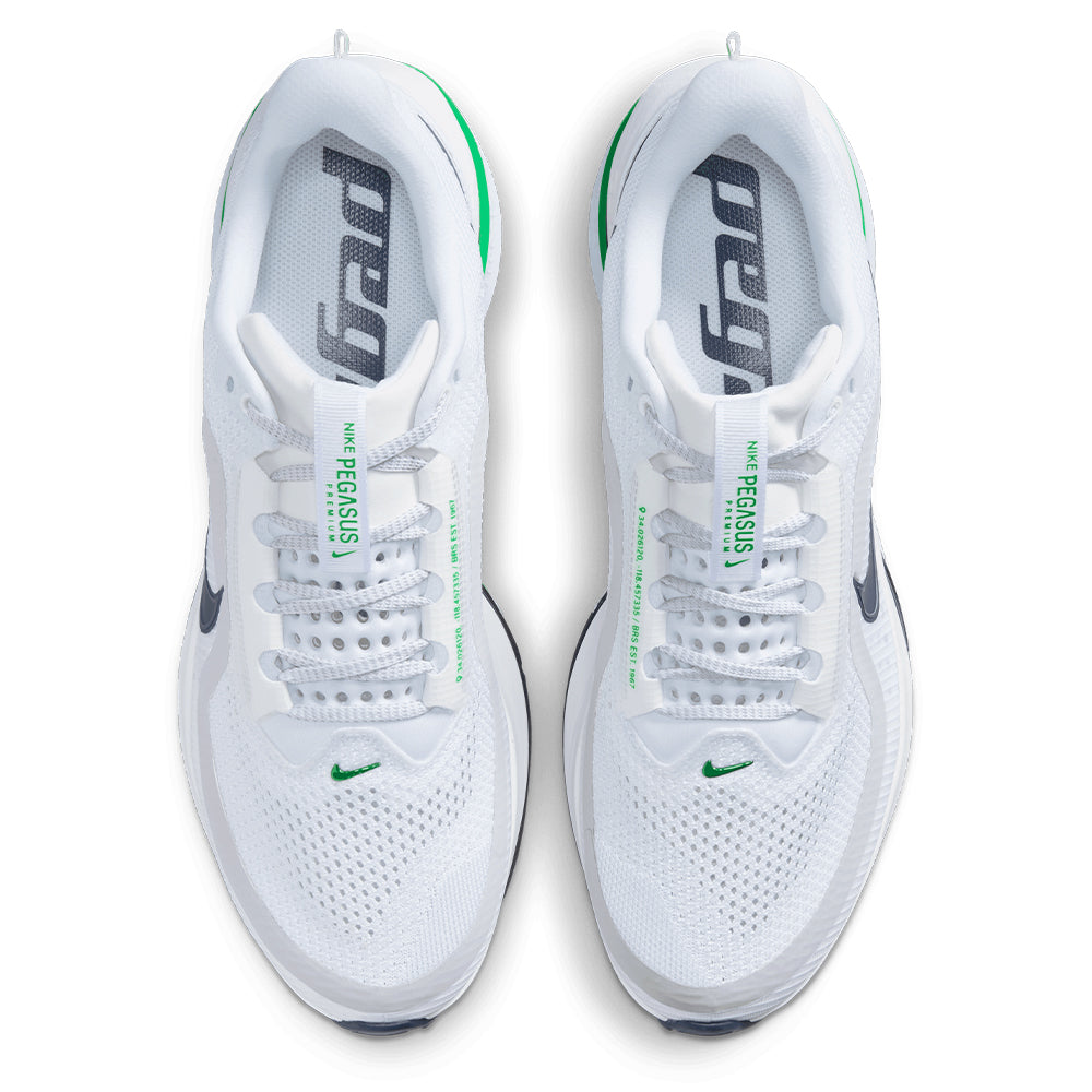Nike Men's Pegasus Premium - BlackToe Running#colour_white-green-spark-midnight-navy