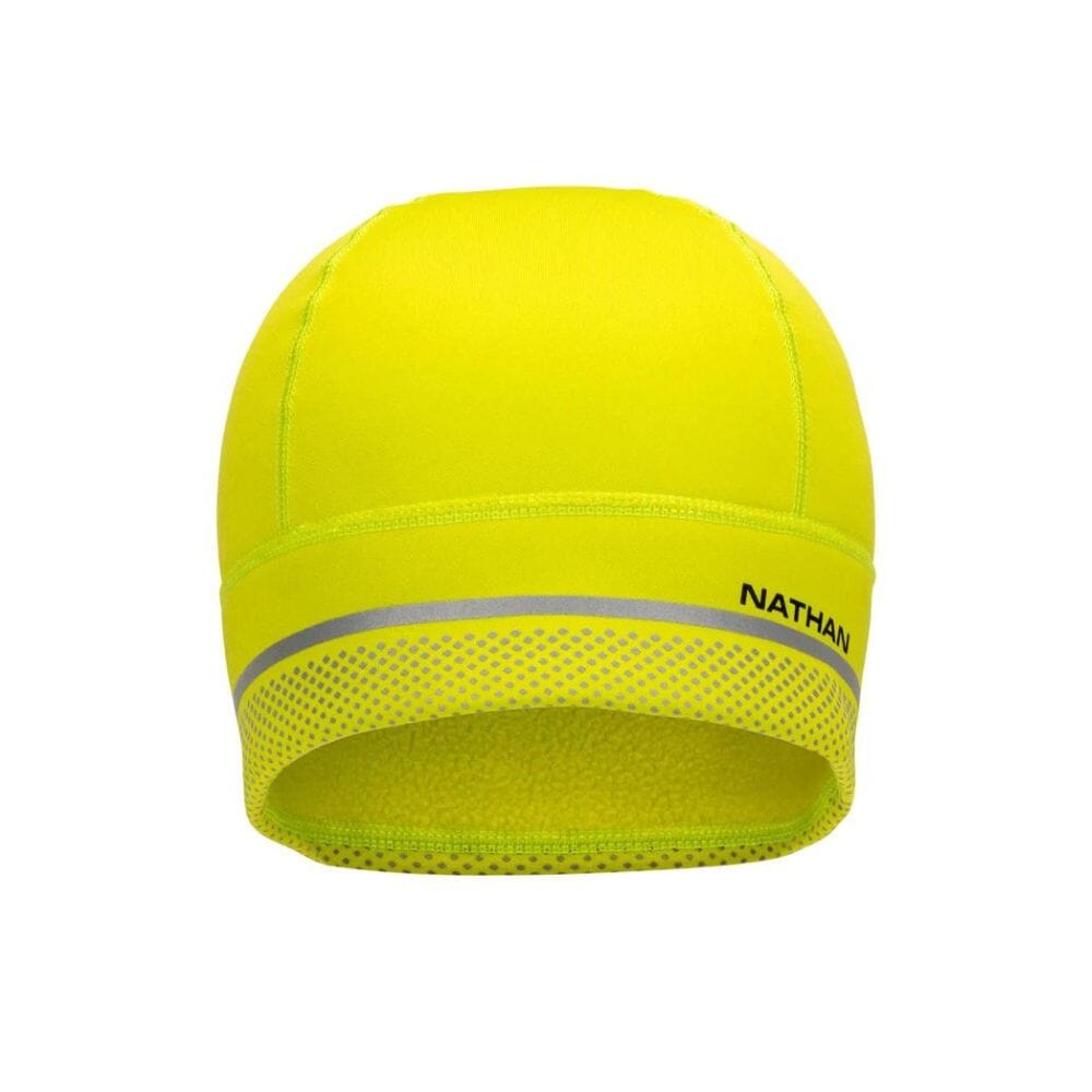 Nathan Hypernight Reflective Beanie - BlackToe running#colour_yellow