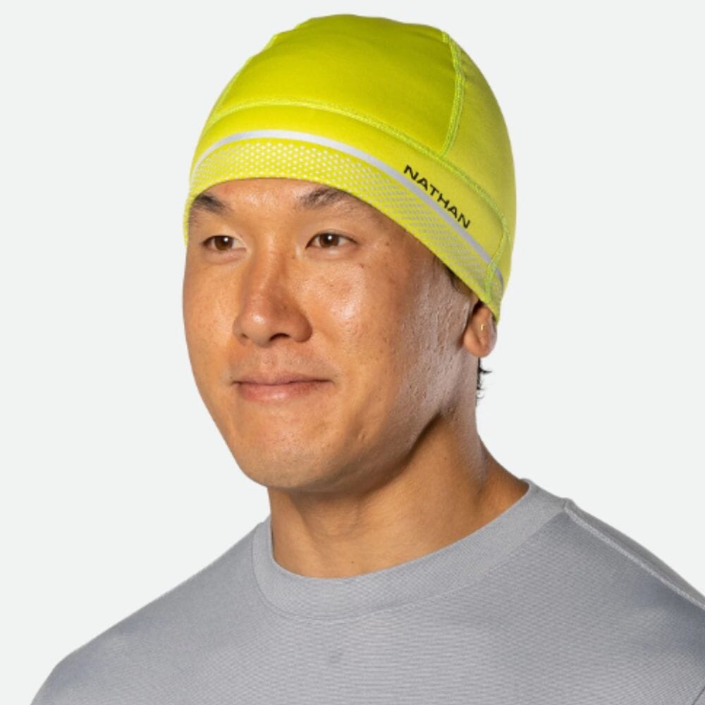 Nathan Hypernight Reflective Beanie - BlackToe running#colour_yellow